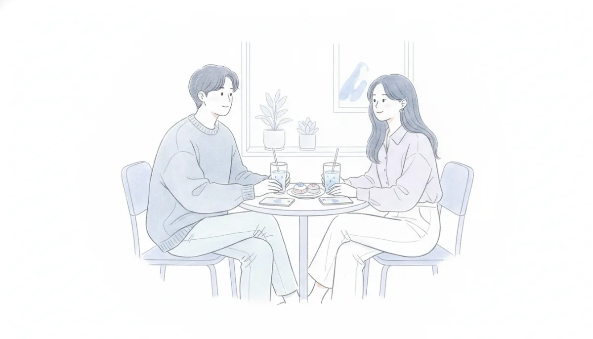 카페 테이블에서 마주 앉은 두 사람