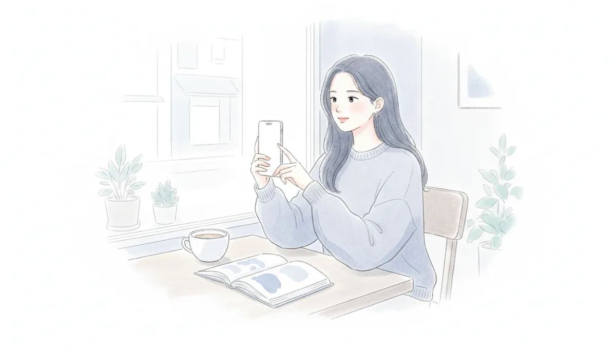 카페 테이블에서 커피와 책 사진을 올리는 사람