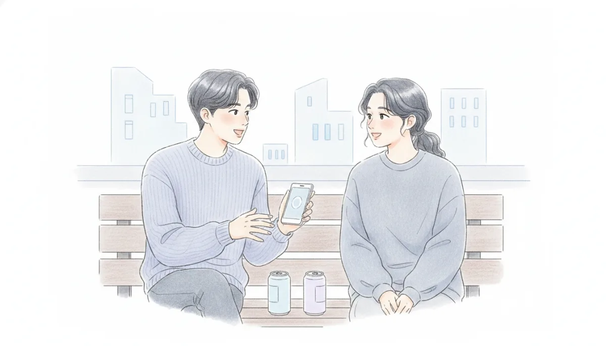 옥상 벤치에서 친구의 이야기를 들어 주는 사람
