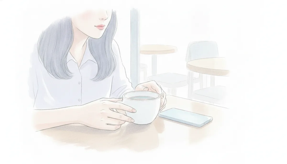 카페 테이블에 놓인 손과 커피잔