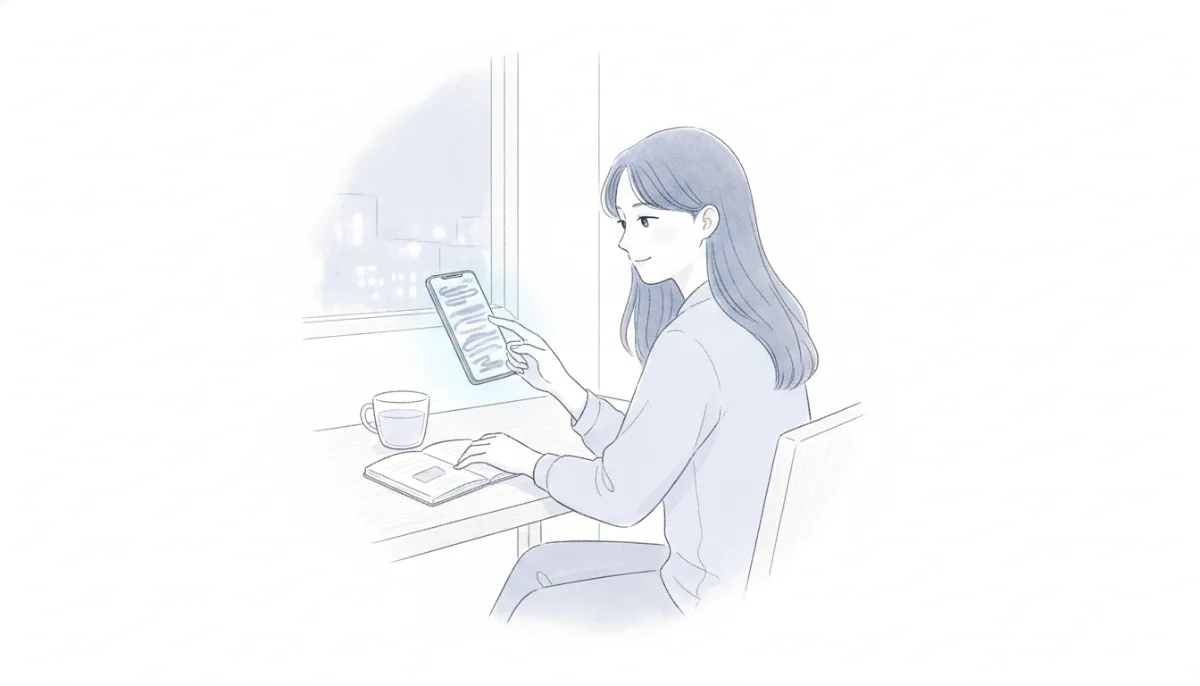 스마트폰 화면에 긴 메시지를 띄워둔 채 망설이는 손가락